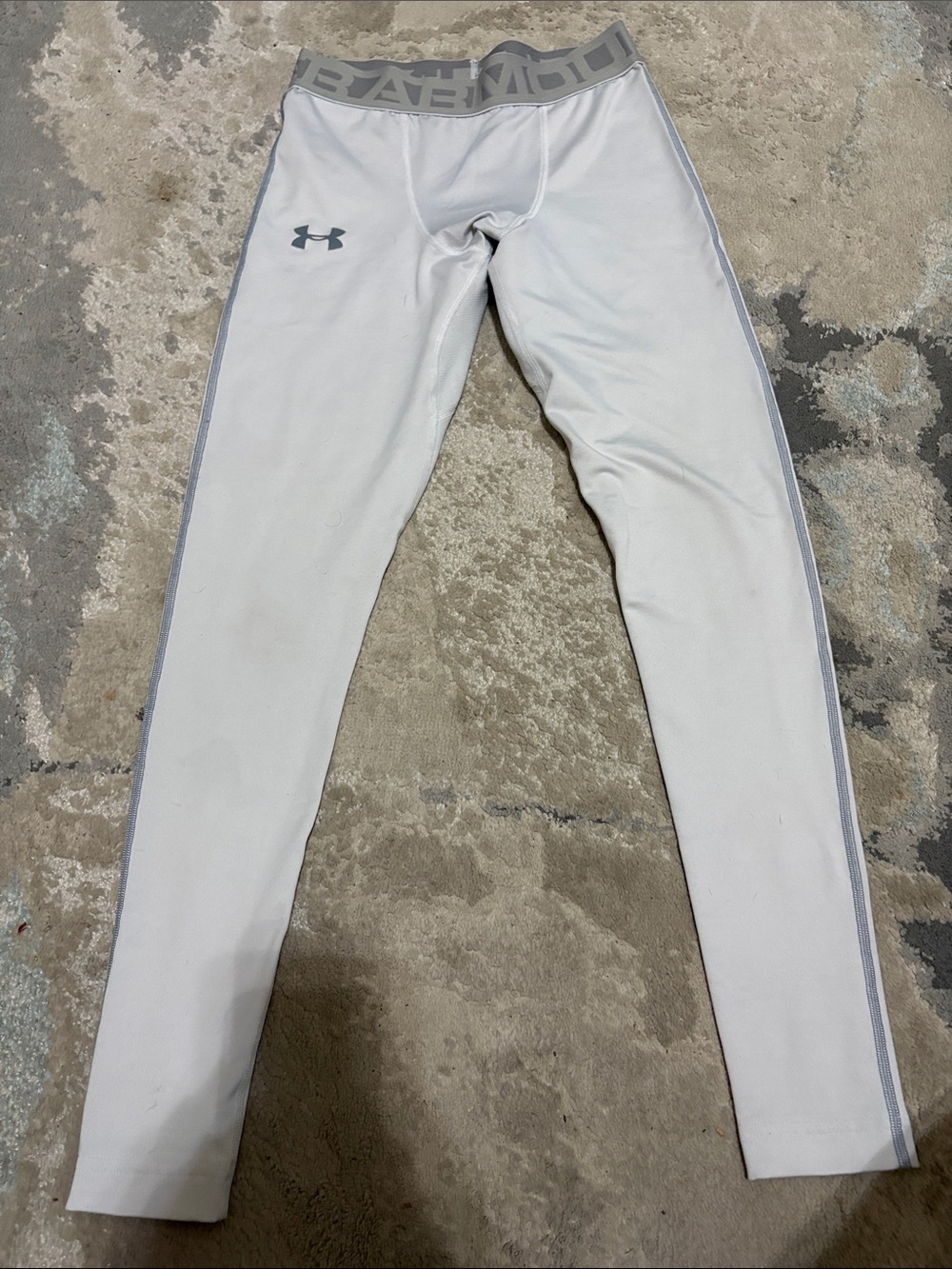Under Armour White Men's Compression Leggings with Gray Logo